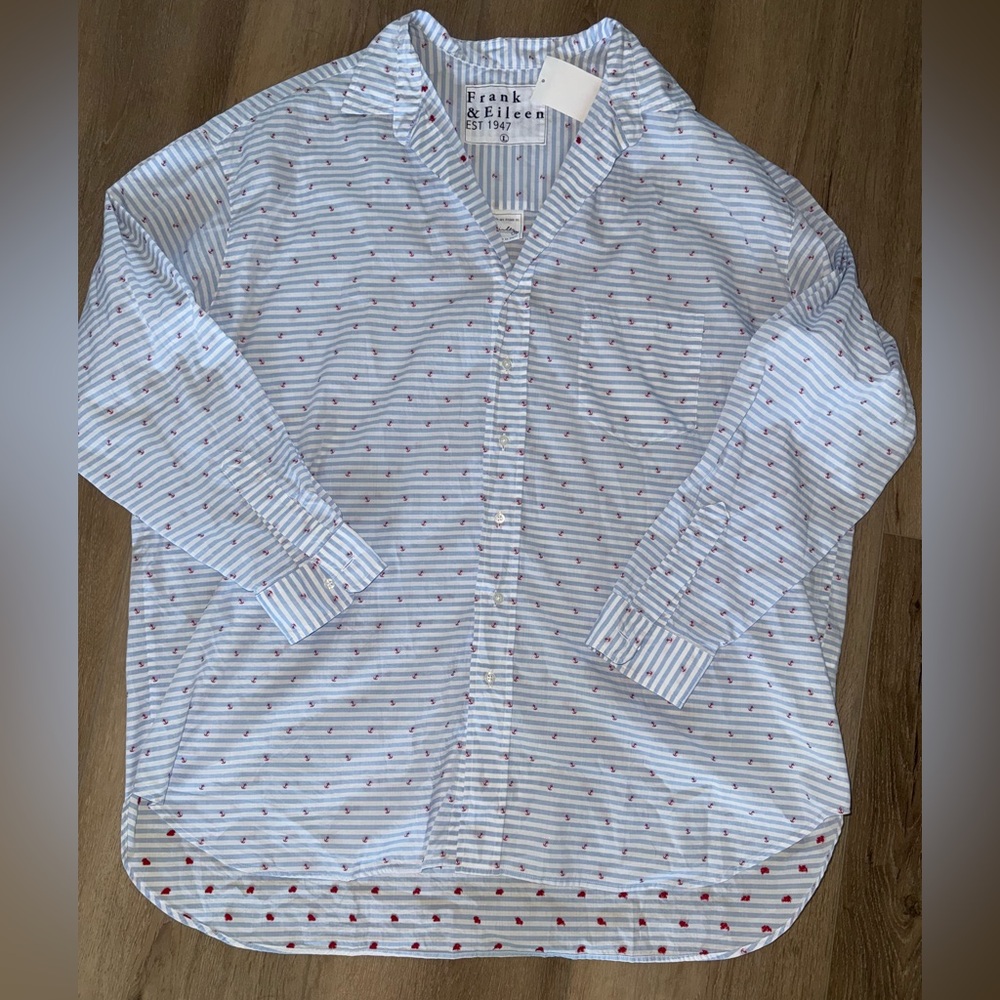NWT Frank & Eileen Shirley Oversized Tunic Shirt Stripe Embroidered Anchor Large